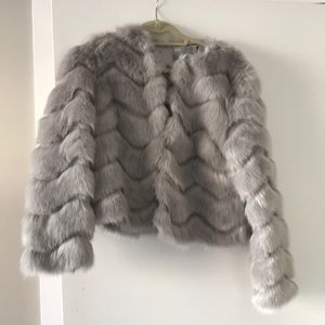 Gray ASOS chevron faux fur jacket